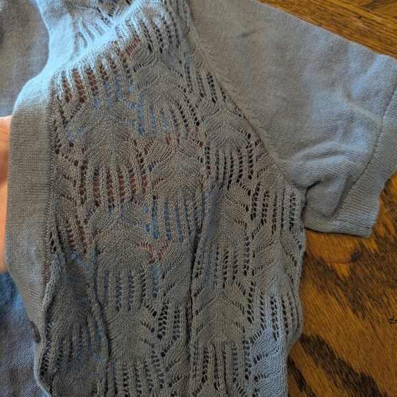 LOFT Short Sleeve Cardigan, Size Small, Periwinkle Color, Knit Detail On Front - Picture 2 of 5